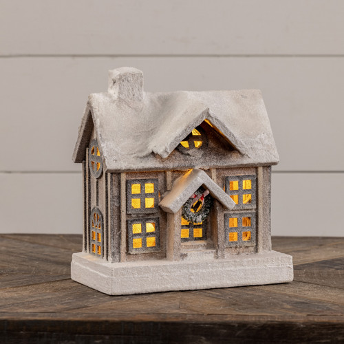 10.25" SNOWY LIGHTED WOOD HOUSE