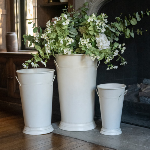SET/ 3 WHITE FLORAL BUCKETS