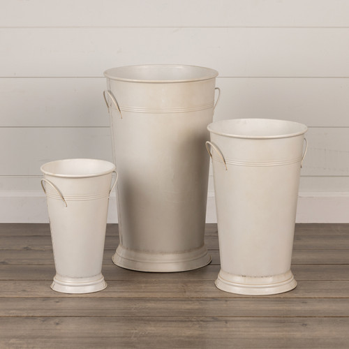 SET/ 3 WHITE FLORAL BUCKETS