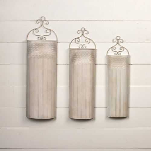 SET/ 3 WHITE TALL SCROLL BUCKETS