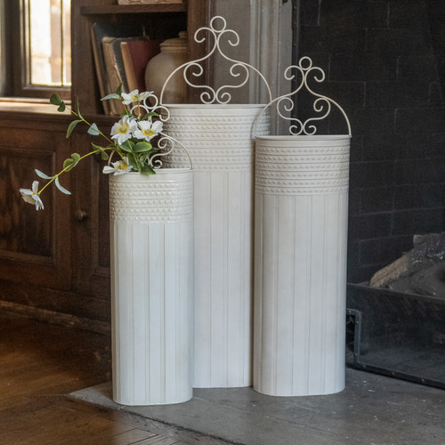 SET/ 3 WHITE TALL SCROLL BUCKETS