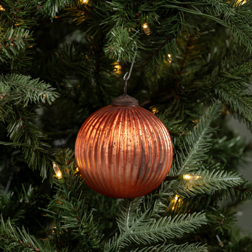 4" SALMON RIBBED KUGEL ORNAMENT