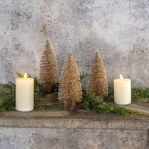 SET/ 3 - 10" LATTE BOTTLEBRUSH TREES W/ SNOWY TIPS