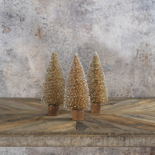 SET/ 3 - 10" LATTE BOTTLEBRUSH TREES W/ SNOWY TIPS