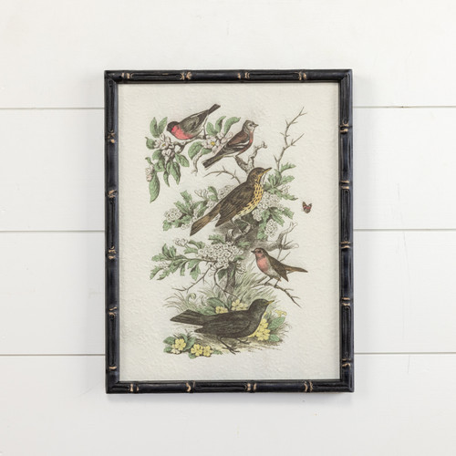 BIRDS IN THE GARDEN PRINT W/ BLACK FRAME