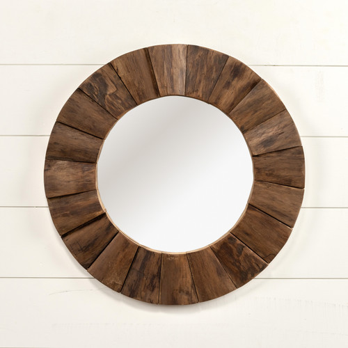 ROUND WAVY WOOD MIRROR
