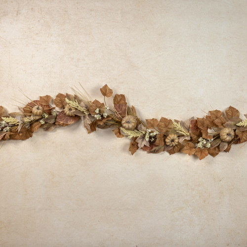 6' BEIGE MIXED LEAF & PUMPKIN GARLAND