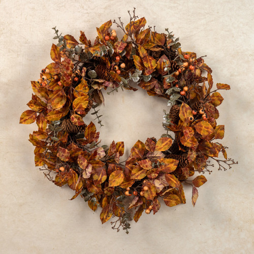 24" MIXED FALL FOLIAGE WREATH W/ BERRIES