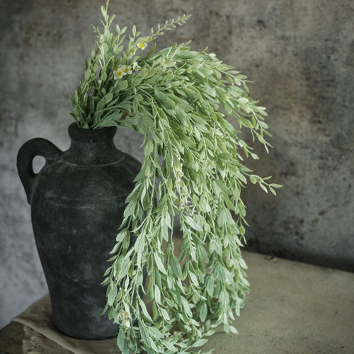 33" CREAM MINI FLOWER & BOXWOOD HANGING BUSH