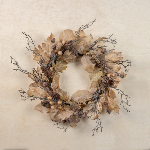 24" FROSTED WOODLAND LEAF WREATH