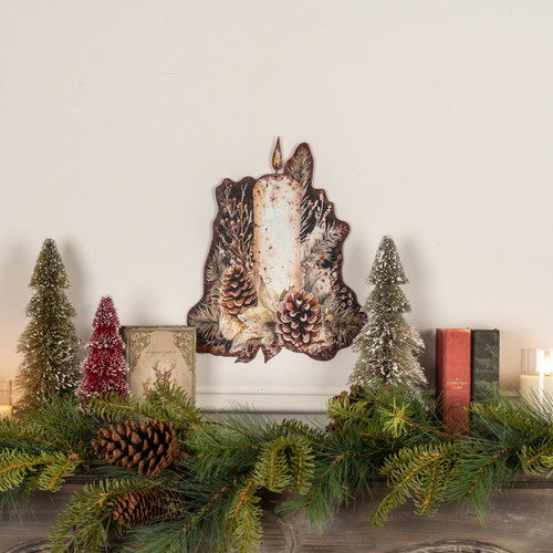 LIT CANDLE METAL WALL PLAQUE