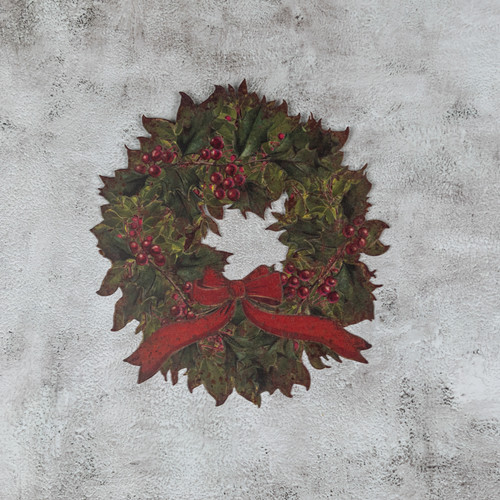WREATH W/ RED BOW METAL WALL PLAQUE