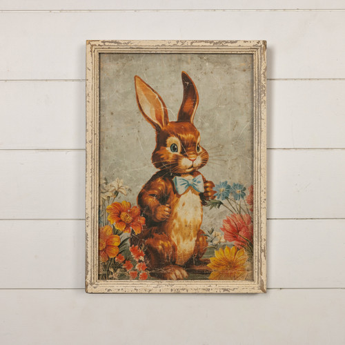 FRAMED BROWN BUNNY W/ BOW TIE PRINT