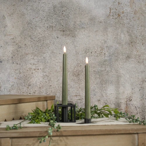 SET/ 2 - 9.5" 3D FLAME DROP DARK GREEN TAPER CANDLE