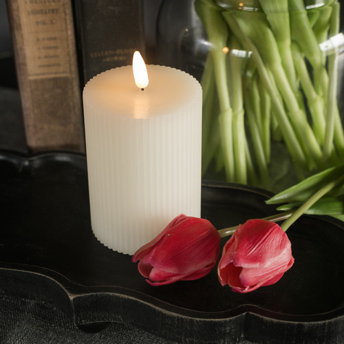 4" CREAM GROOVED 3D FLAME CANDLE