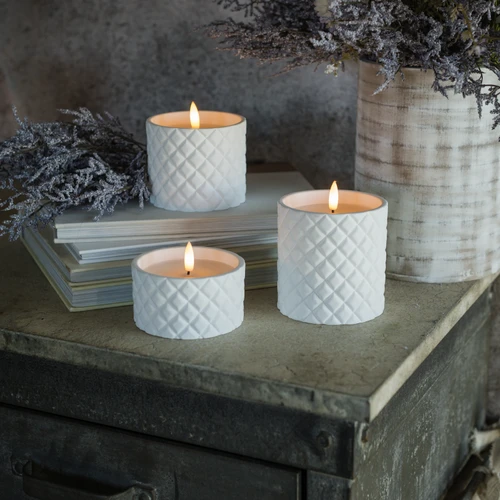 2.25" WHITE CEMENT GRID 3D FLAME CANDLE