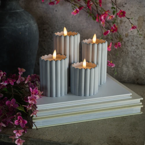 6" GREY CEMENT COLUMN 3D FLAME CANDLE