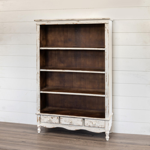 DISTRESSED WHITE LIBRARY BOOKCASE*