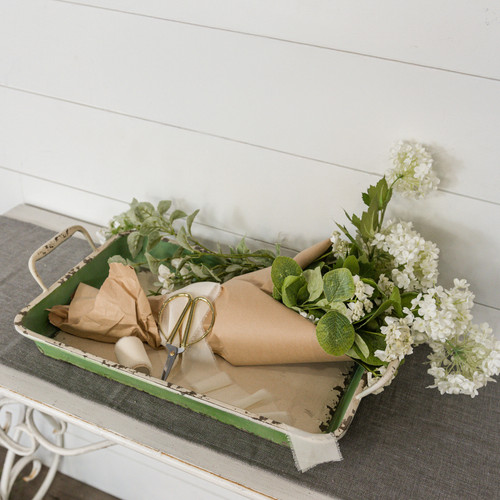 DISTRESSED GREEN METAL TRAY
