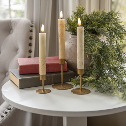 SET/ 3 GOLD TAPER CANDLE STANDS