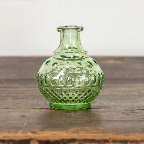 4.5" GREEN DOTTED GLASS BUD VASE