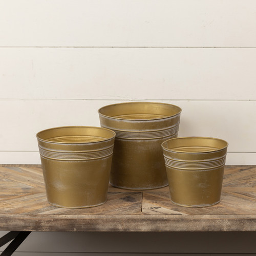 SET/ 3 GOLD BANDED BUCKETS