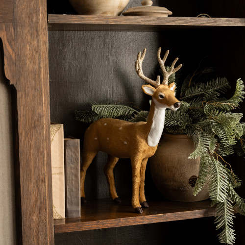 15.25" FUR DEER W/ GLITTERED ANTLERS