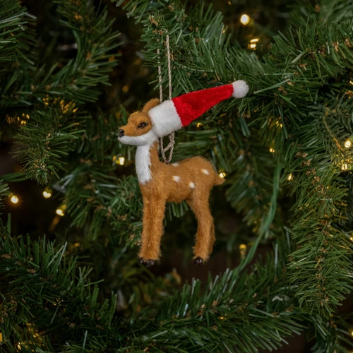 FESTIVE FUR DEER ORNAMENT