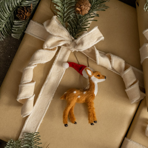 FESTIVE FUR DEER ORNAMENT