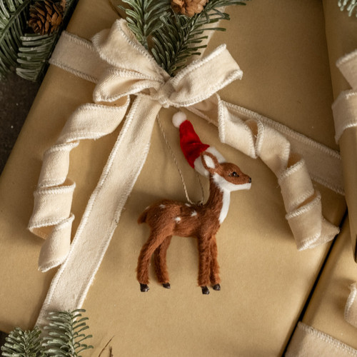 FESTIVE FUR BROWN DEER ORNAMENT