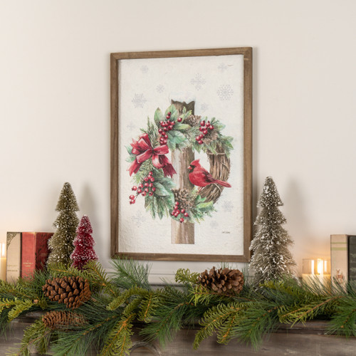 CARDINAL ON WREATH FRAMED PRINT