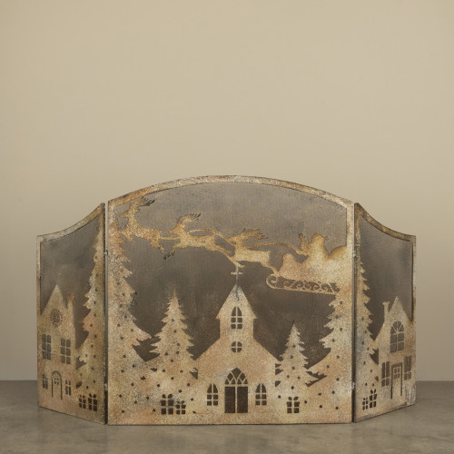 SANTA SLEIGH RIDE FIREPLACE SCREEN
