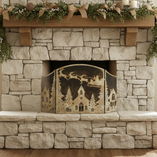 SANTA SLEIGH RIDE FIREPLACE SCREEN