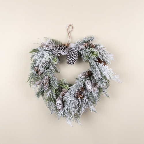 21" SNOWY CEDAR W/ MIXED PINECONES HANGING WREATH