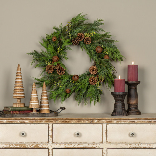 24" SOFT TOUCH PINE & CEDAR W/ AGED BELLS WREATH