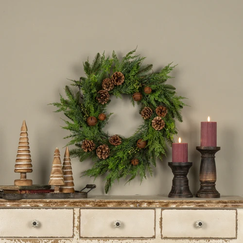 24" SOFT TOUCH PINE & CEDAR W/ AGED BELLS WREATH