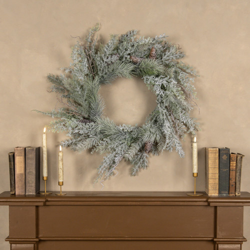 24" GLITTERED PINE W/ FERN WREATH