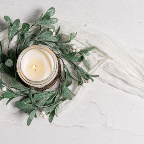 12" GLITTERED MISTLETOE CANDLE RING