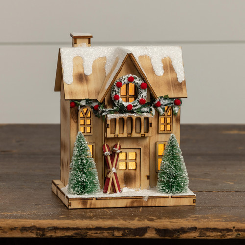 LIGHTED WOOD SKI LODGE