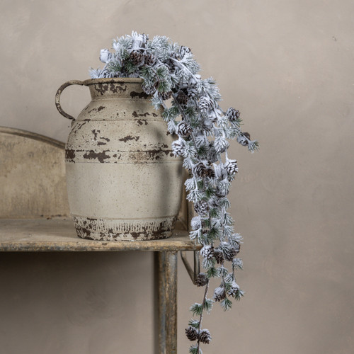 42" DRAPING SNOWY LARCH & PINECONE SPRAY