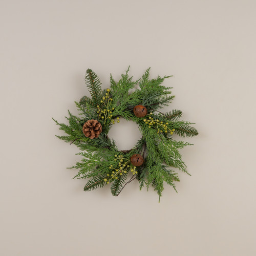 14" SOFT TOUCH PINE & CEDAR W/ AGED BELLS WREATH