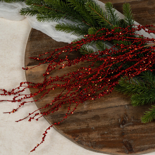 41" RED GLITTERED BRANCH W/ BERRIES