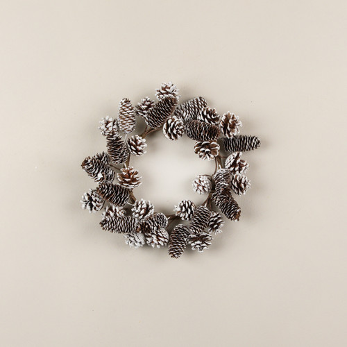 14" SNOWY PINECONE CANDLE RING