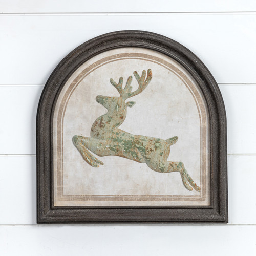 FRAMED LEAPING METAL DEER