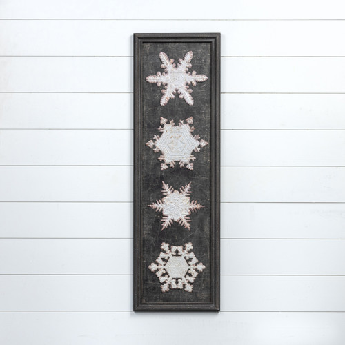 50.5" FRAMED WHITE METAL SNOWFLAKES