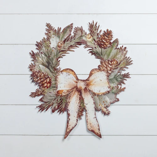 FOREST WREATH W/ BOW METAL WALL PLAQUE