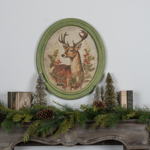 FRAMED HOLIDAY STAG OVAL PRINT