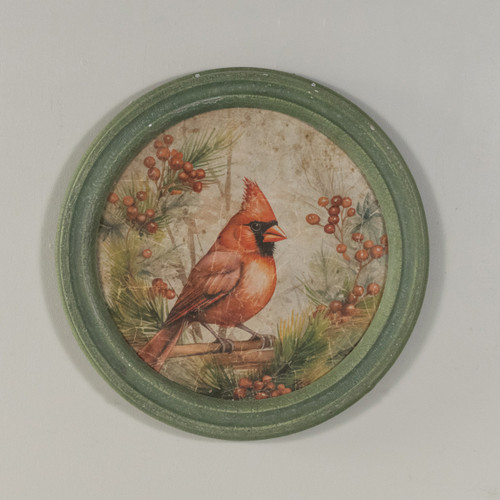 ROUND FRAME HOLIDAY CARDINAL SCENE