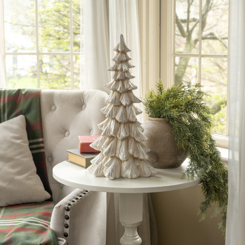 18" GLITTERED CREAM TREE