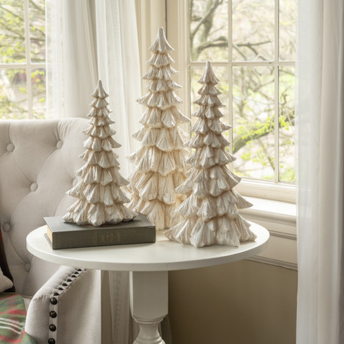 15" GLITTERED CREAM TREE